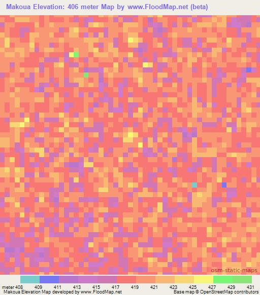 Makoua,Chad Elevation Map