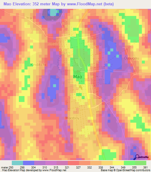 Mao,Chad Elevation Map