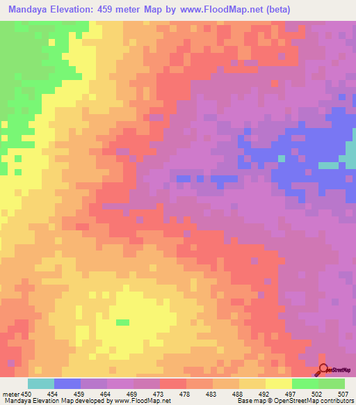 Mandaya,Chad Elevation Map