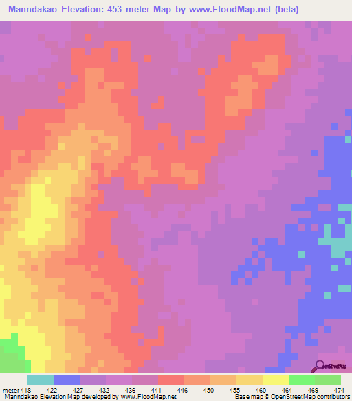 Manndakao,Chad Elevation Map