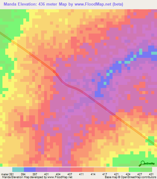 Manda,Chad Elevation Map