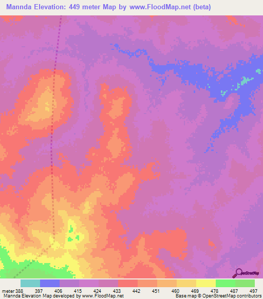 Mannda,Chad Elevation Map