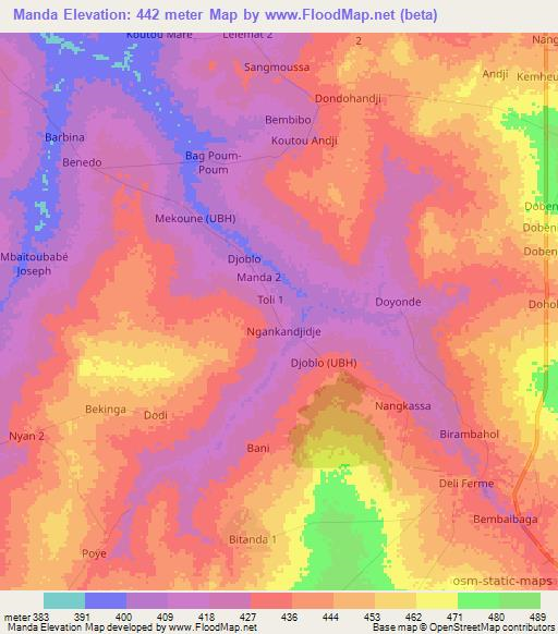 Manda,Chad Elevation Map