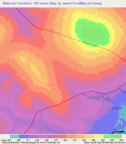Makoula,Chad Elevation Map