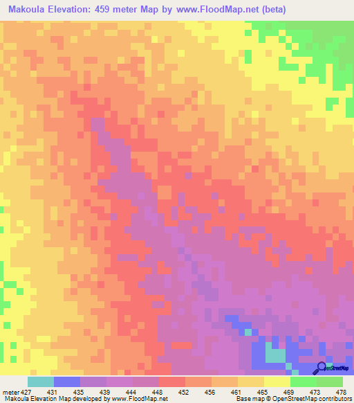 Makoula,Chad Elevation Map
