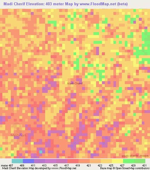 Madi Cherif,Chad Elevation Map