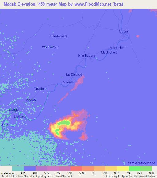 Madak,Chad Elevation Map