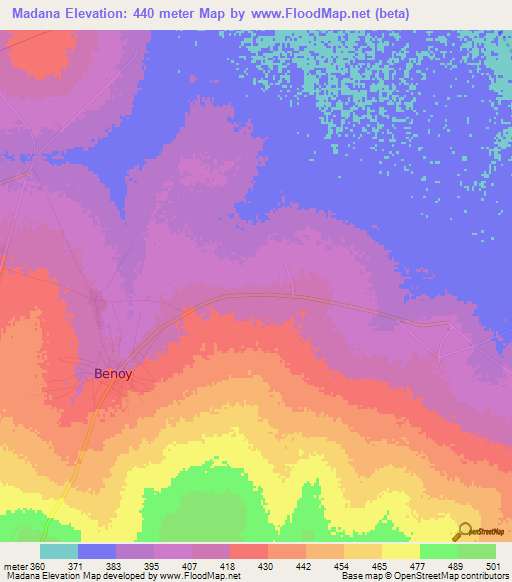 Madana,Chad Elevation Map