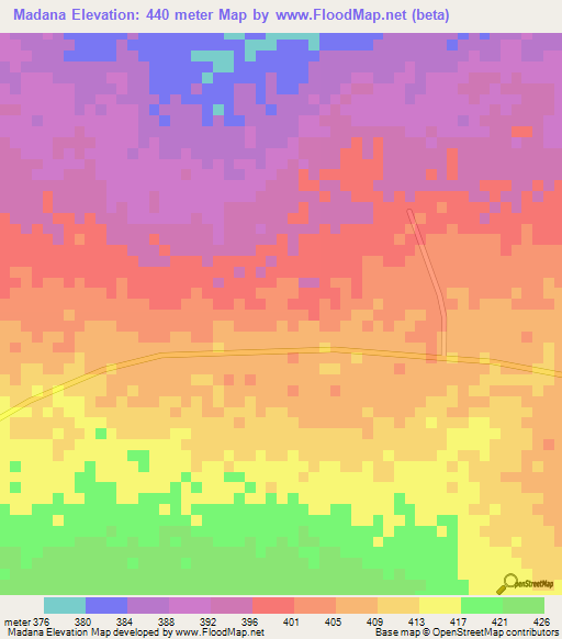 Madana,Chad Elevation Map