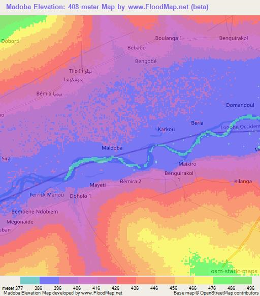 Madoba,Chad Elevation Map
