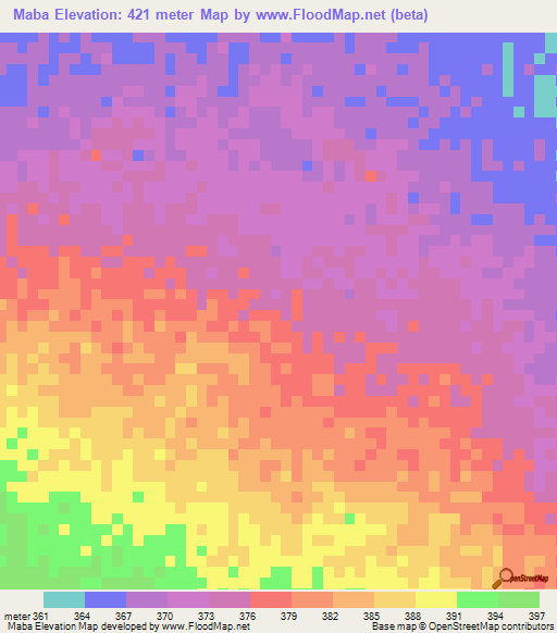 Maba,Chad Elevation Map