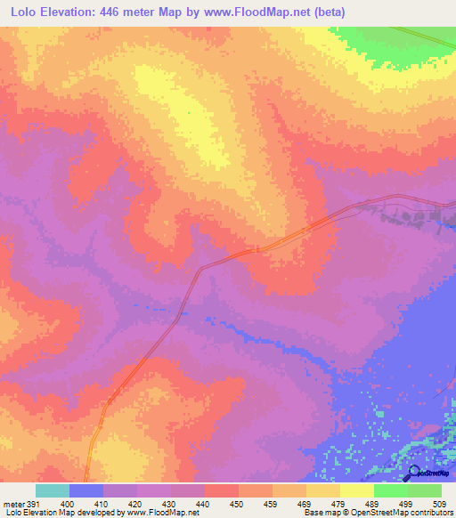 Lolo,Chad Elevation Map