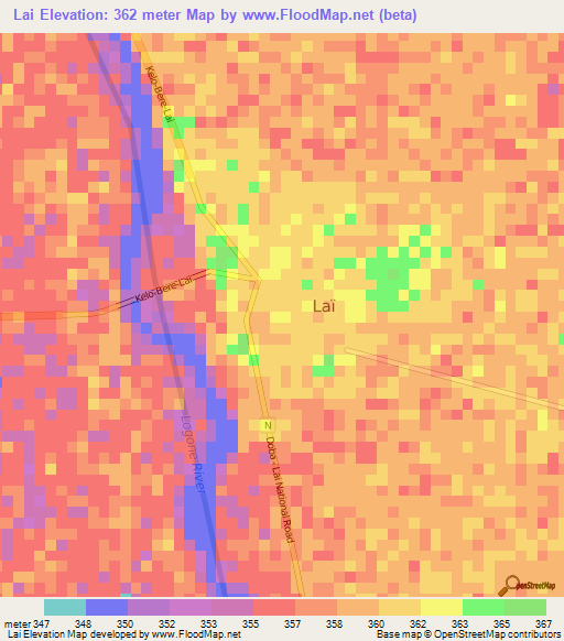 Lai,Chad Elevation Map