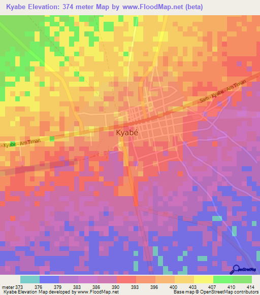 Kyabe,Chad Elevation Map