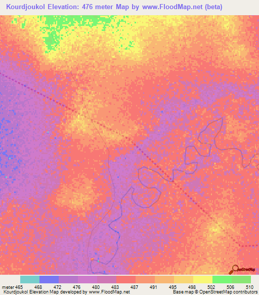 Kourdjoukol,Chad Elevation Map
