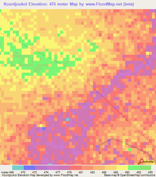 Kourdjoukol,Chad Elevation Map