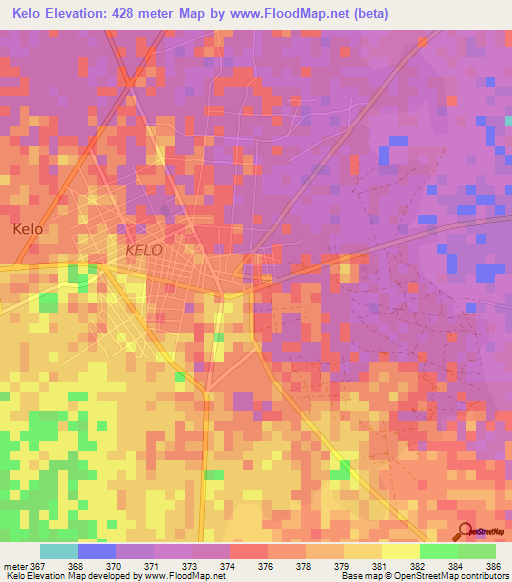 Kelo,Chad Elevation Map