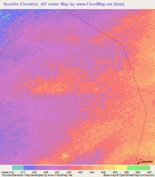 Kourbie,Chad Elevation Map