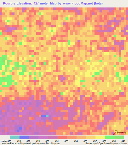 Kourbie,Chad Elevation Map