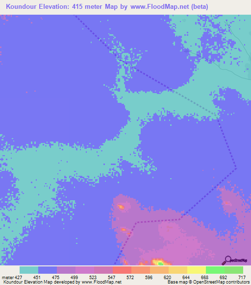 Koundour,Chad Elevation Map