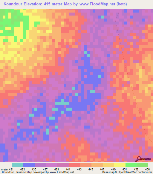 Koundour,Chad Elevation Map