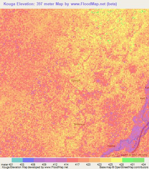 Kouga,Chad Elevation Map