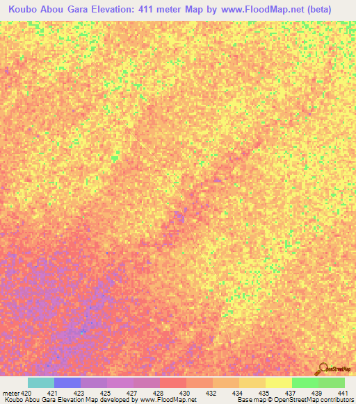 Koubo Abou Gara,Chad Elevation Map