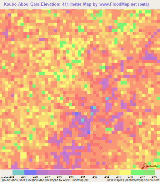 Koubo Abou Gara,Chad Elevation Map