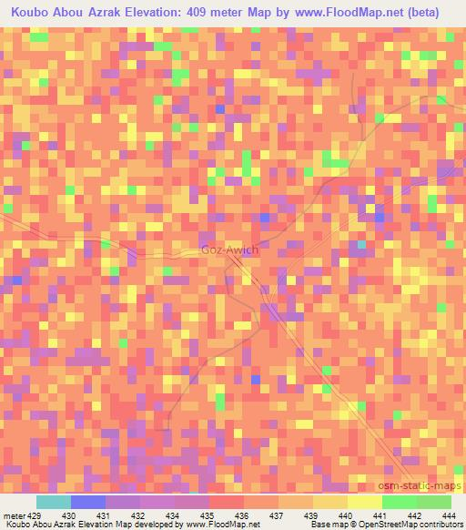 Koubo Abou Azrak,Chad Elevation Map