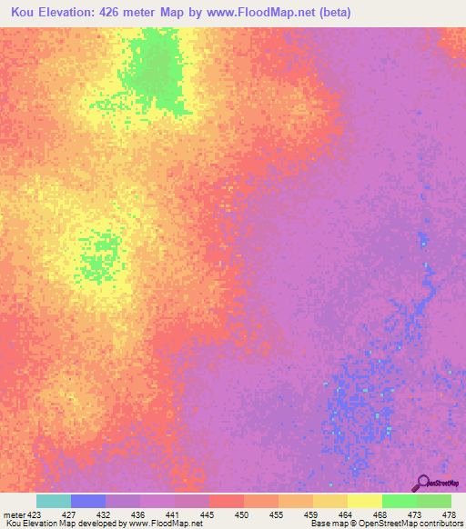 Kou,Chad Elevation Map