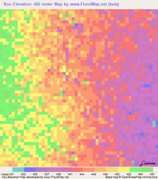 Kou,Chad Elevation Map