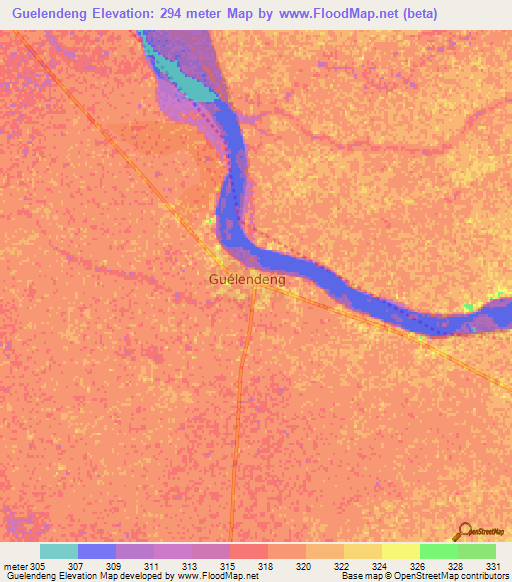 Guelendeng,Chad Elevation Map