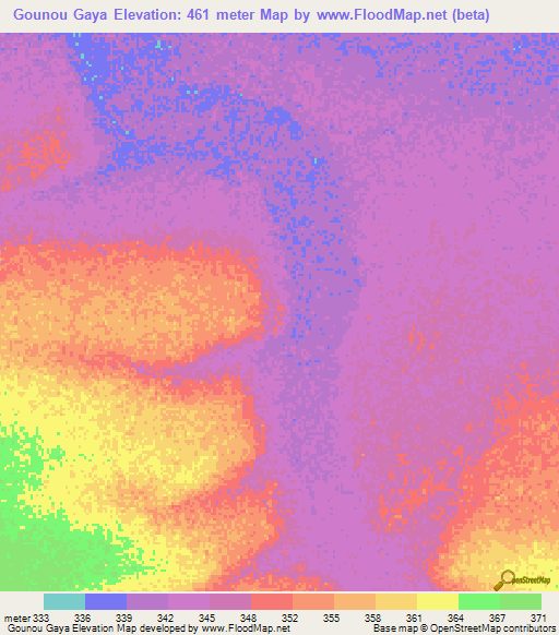 Gounou Gaya,Chad Elevation Map