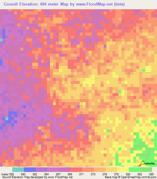 Goundi,Chad Elevation Map