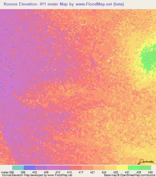 Kornoe,Chad Elevation Map