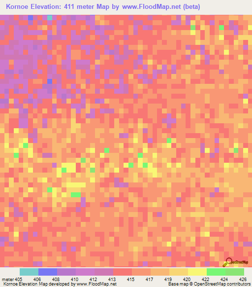 Kornoe,Chad Elevation Map