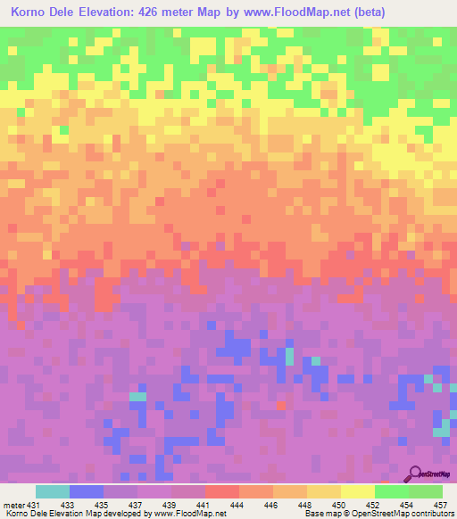 Korno Dele,Chad Elevation Map