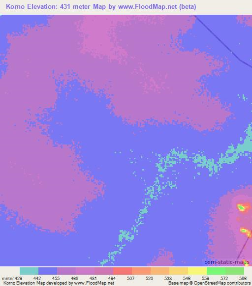 Korno,Chad Elevation Map