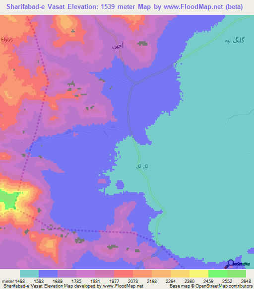 Sharifabad-e Vasat,Iran Elevation Map