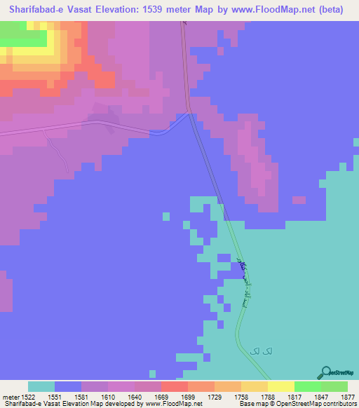 Sharifabad-e Vasat,Iran Elevation Map