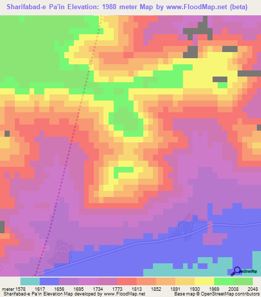Sharifabad-e Pa'in,Iran Elevation Map
