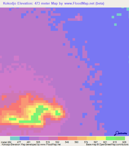 Kokodjo,Chad Elevation Map