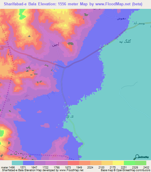 Sharifabad-e Bala,Iran Elevation Map