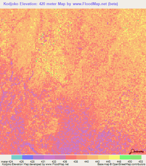 Kodjoko,Chad Elevation Map