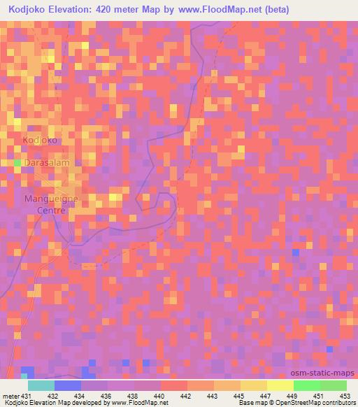 Kodjoko,Chad Elevation Map