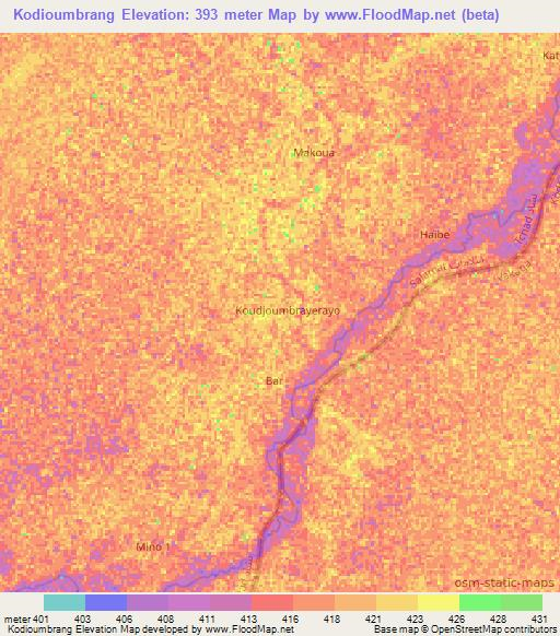 Kodioumbrang,Chad Elevation Map