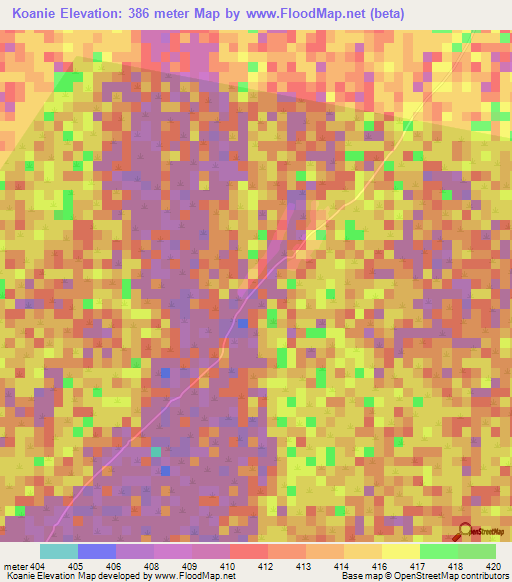 Koanie,Chad Elevation Map