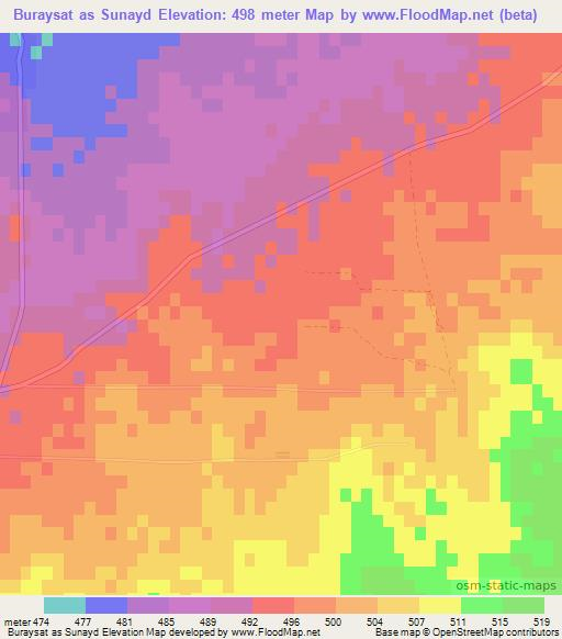 Buraysat as Sunayd,Syria Elevation Map