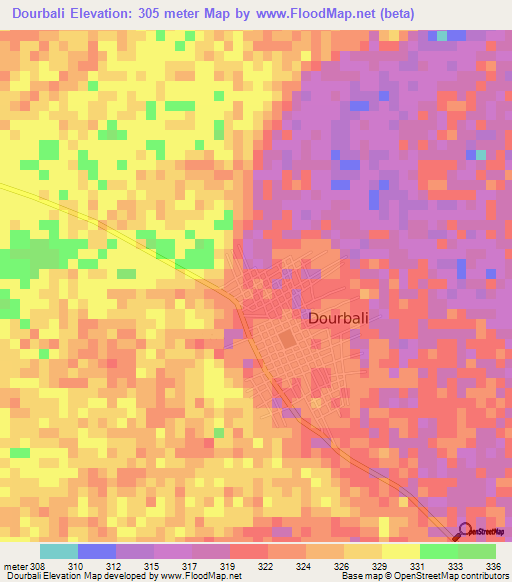 Dourbali,Chad Elevation Map