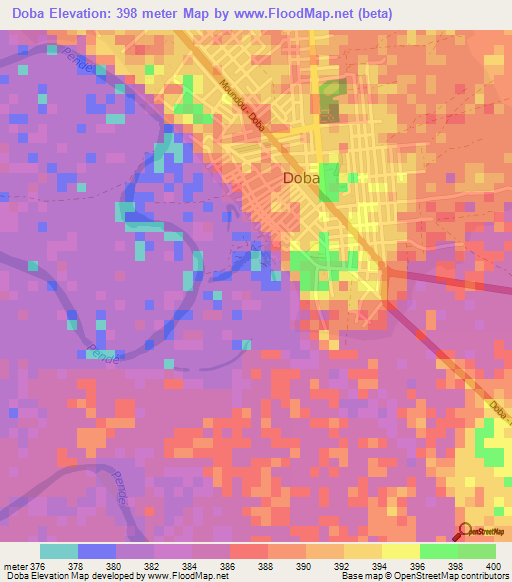 Doba,Chad Elevation Map